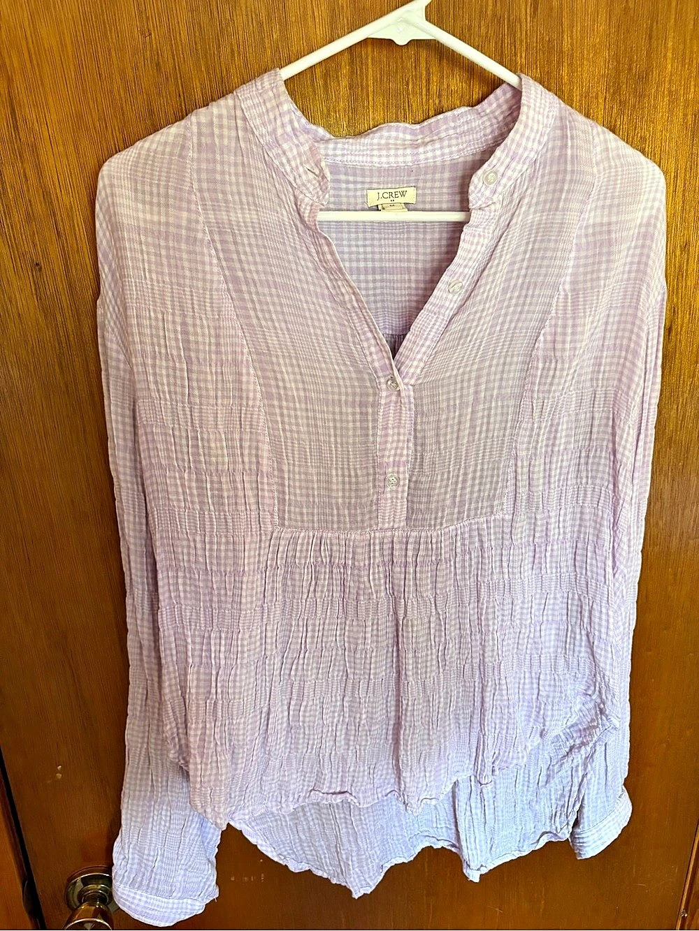 J.Crew Gingham Blouse in Purple & White Size Medium